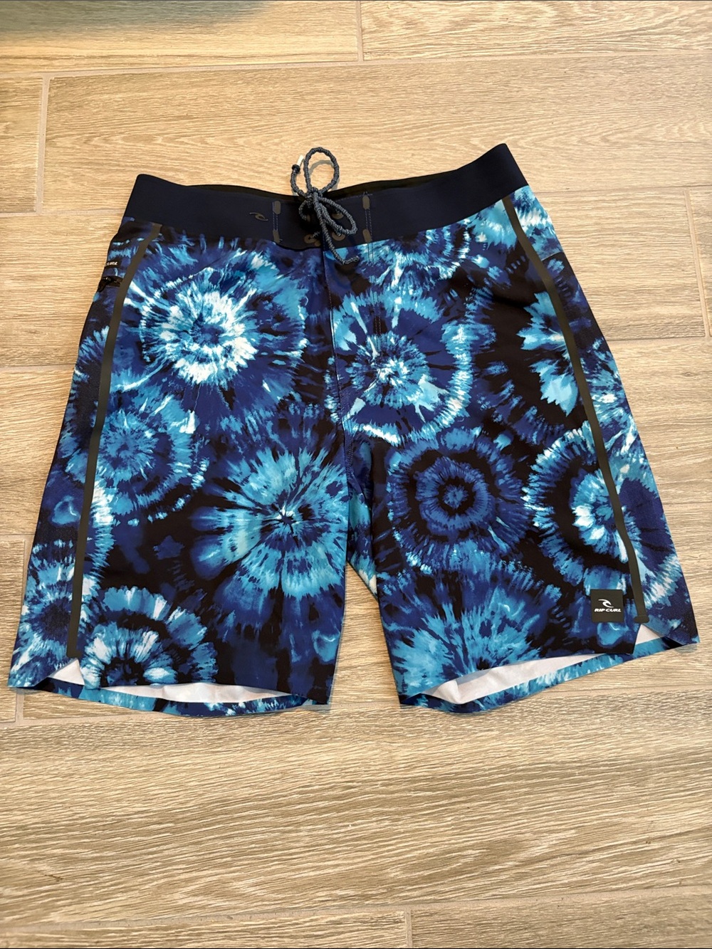 Rip Curl Men’s Blue Tie-Dye Swim Boardshorts with Black Waistband